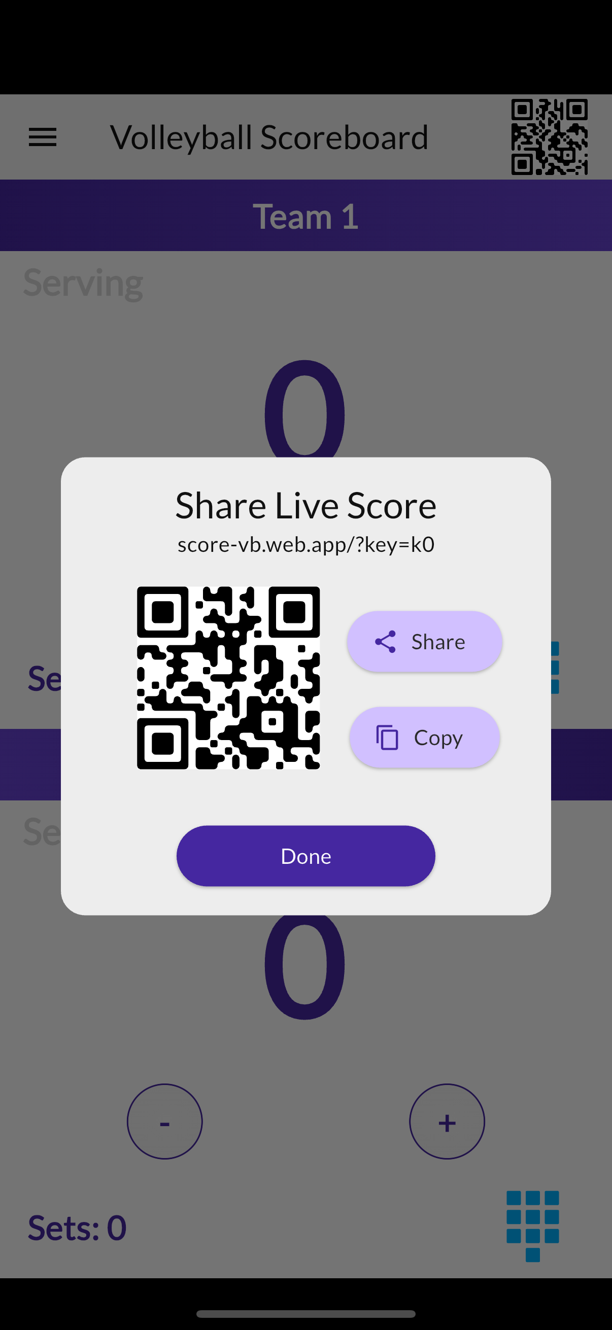 Volleyball live sharing QR code